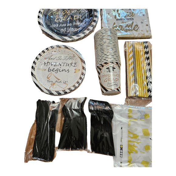 Party Pack 11-Pieces Graduation Party Pack Plates, Cups Silverware Balloons Cups - Picture 4 of 8